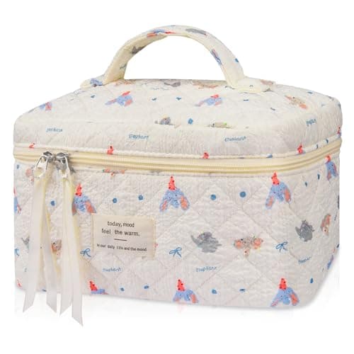 Gosect Large Makeup Bag Cute Cosmetic Bag for Women Girls Floral Coquette Aesthetic Toiletry Bag Travel Make Up Organizer Bag Small Elephant