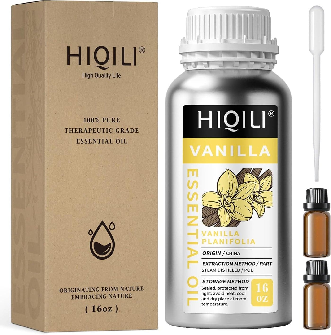 HIQILI 16 Ounces Vanilla Essential Oil, Strong Fragrance for Body Lotion, Candle Making, Soap, Aromatherapy-16 Fl Oz