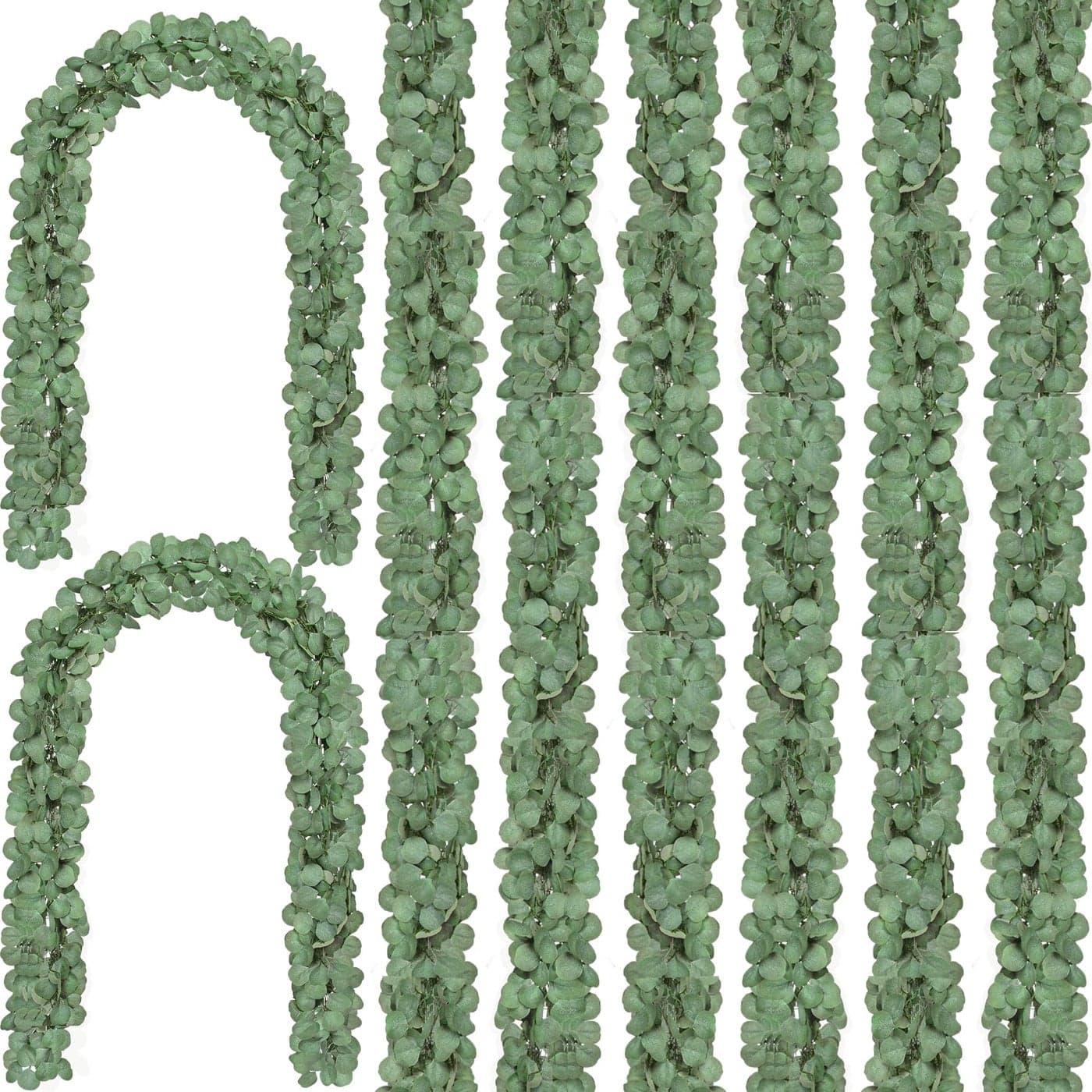 CQURE 14Pcs Eucalyptus GarlandArtificial Eucalyptus Leaves Table Greenery Garland Wreath Vines for Wedding Party Table Fireplace Bedroom Wall Room Decor