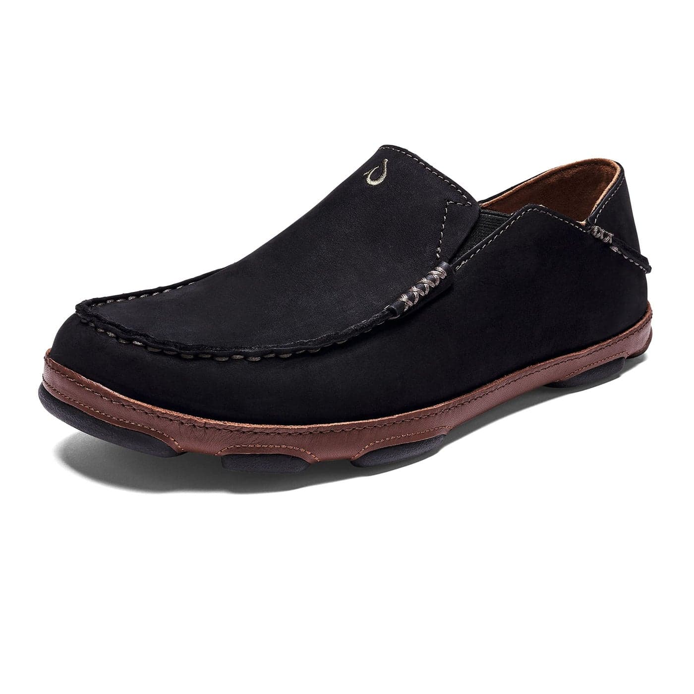 OLUKAI Moloa Mens Premium Leather Shoes Easy Slip On Off Design Casual Versatile Loafer Dropin Heel Enhanced Traction BlackToffee 10
