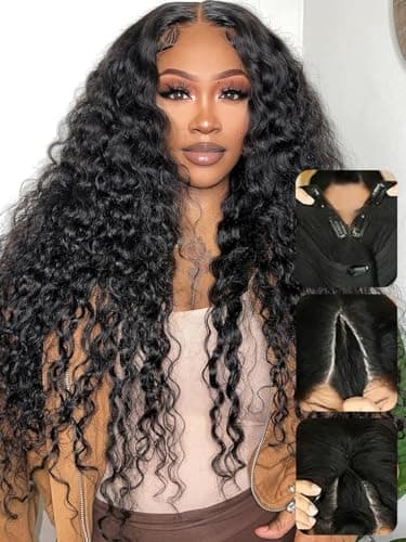 Vshow Glueless Deep Wave V Part Wigs Human Hair No Lace Upgrade U part Wigs Deep Wave V Shape Human Hair Wig with Clips No Sew in 180 Density Natural Color 22Inch