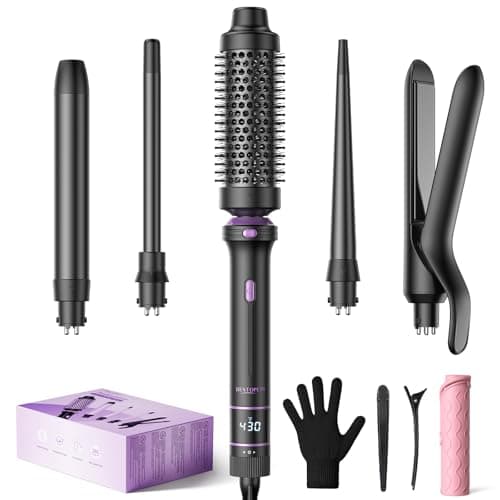 5 in 1 Curling Iron Curling Wand Set with Thermal Brush Flat Iron Hair Straightener 3 Ceramic Irons 0351 13 Adjustable Temps Hair Curler Waver with Heat Resistant Mat Glove Clip