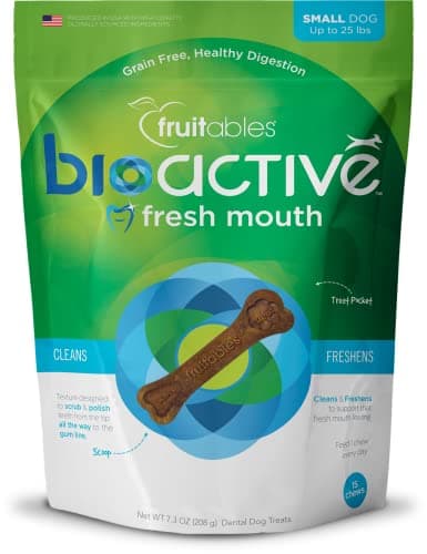 Fruitables Bioactive Fresh Mouth Dental Chews, Small Dog Treats, Pet Supplies, Teeth Cleaning Treats, Bad Breath & Tartar Preventer, Dog Dental Chews, Puppy Snacks, Up to 25 lbs, 7.3oz
