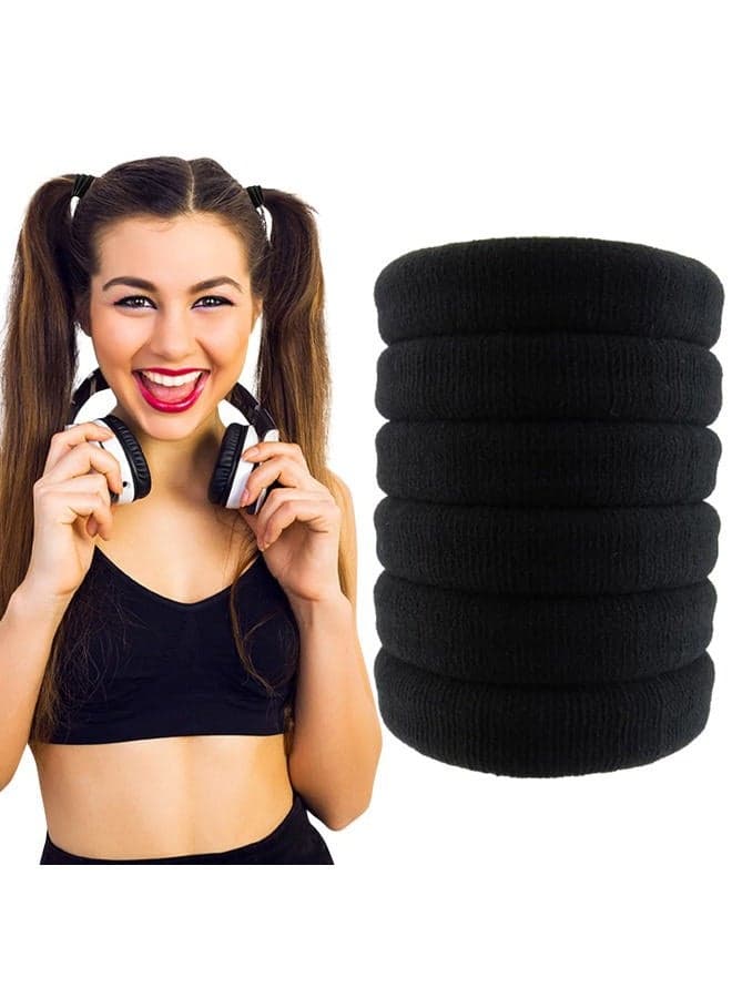 Ties for Thick Hair - Pack of 6 Black Seamless Hair Elastics Scrunchies for Heavy, Curly Hair Accessories Ponytail Holders