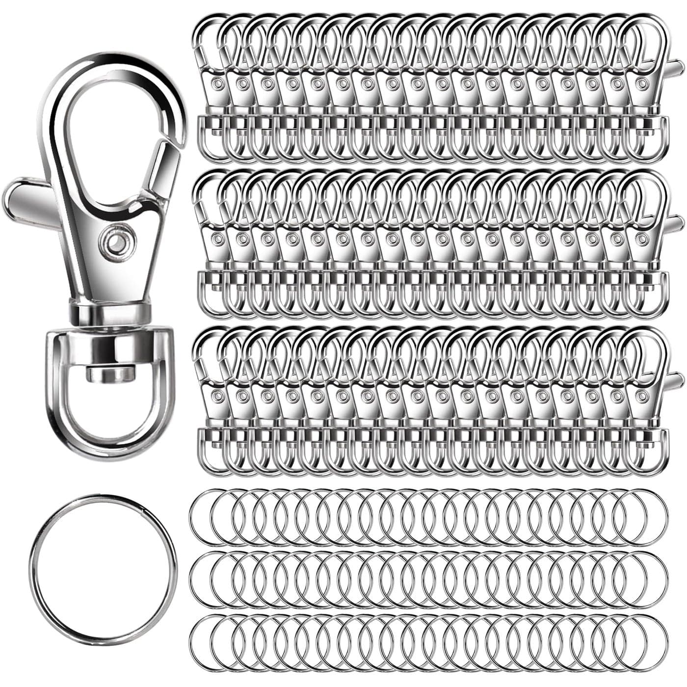 LEOBRO 160PCS Lobster Claw Clasp with Key Rings, 80PCS Keychain Clips and 80PCS Key Chain Rings, Keychain Rings for Crafts, Key Chains Lobster Claw Clasp for Jewelry