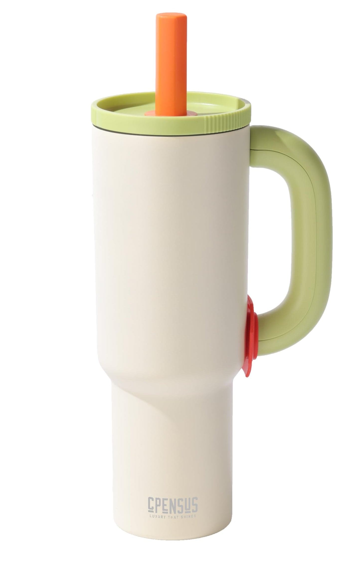 CPENSUS 1200ML Stainless Steel Tumbler with Lid and Straw, Hot and Cold with Handle, 100% Leak Proof Mug Cupholder for Travelling, Gym (Cream + Green)