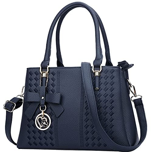 KKXIU 3 Zippered Compartments Purses and Handbags for Women Vegan Leather Ladies Quilted Satchel Bags (J-navy)