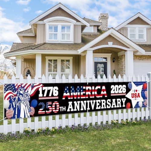 Probsin 250 Anniversary Banner 120" x 20" American 1776-2026 The Statue of Liberty Balloons 250th Anniversary Patriotic Party Supplies Home Decorations for Outdoor, Indoor, Yard, Garden, Porch, Lawn
