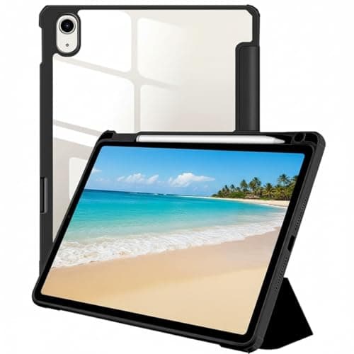 TARKAN Trifold Transparent Back Flip Stand Case Cover for iPad 11th/10th Generation(2025/2022, 10.9 inch), Support 2nd Gen Apple Pencil Stand, Auto Sleep/Wake, 25.5×19.5×1.5cm (Black)