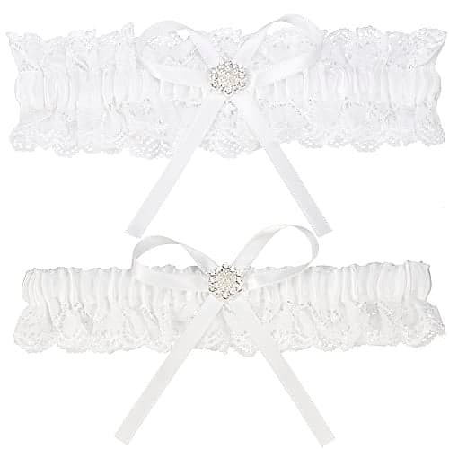 MERRYJULY Bridal Garters For Bride White Lace Women Wedding Bridal Garter Belt Set Leg Prom Garters (White, Plus Size)