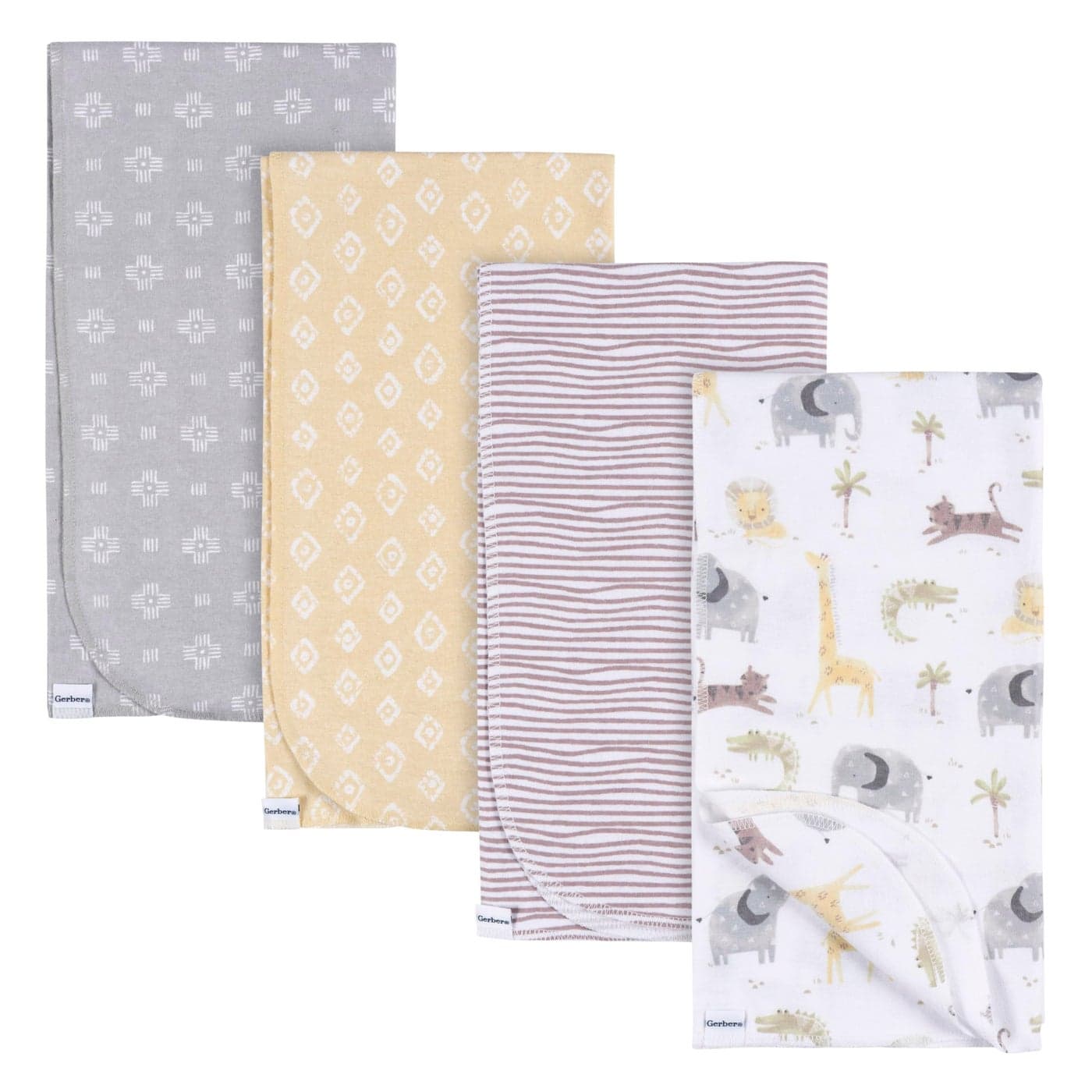 Gerber Unisex Baby 100 Cotton Flannel Receiving Blankets 30x30 Inches Pack of 4 Animals Geos Neutral One Size