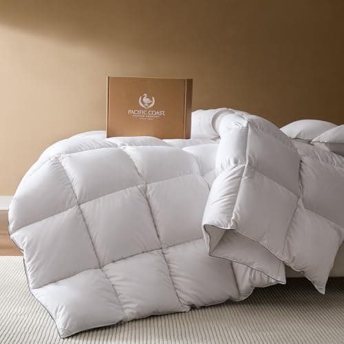 Pacific Coast Goose Feather Down Fiber Comforters Queen Size, Extra Fluffy White Duvet Insert, Ultra-Soft, Breathable, All Season Hotel Luxury Bedding Comforters, 8 Corner & Center Loops (90"x90")