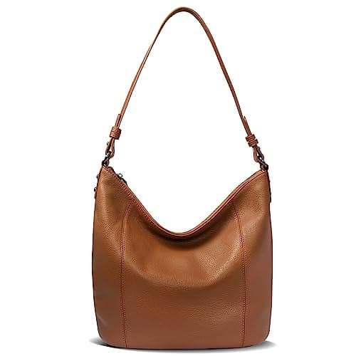 Iswee Genuine Leather Purses for Women Shoulder Purses and Handbags Satchel Brown Tote Bag Soft Medium Hobo Bags Slouchy Pocketbooks (Brown)