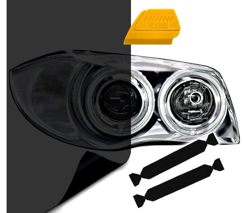 VViViD AirTint ExtraWide Headlight Taillight Vinyl Tint Wrap 16 Inch x 48 Inch Roll Including Yellow Detailer Squeegee 2X Black Felt Edge Decals Dark Black