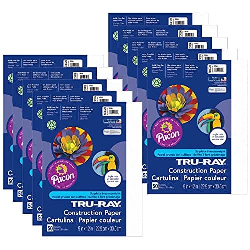 TruRay Construction Paper White 9 x 12 50 Sheets Per Pack 10 Packs