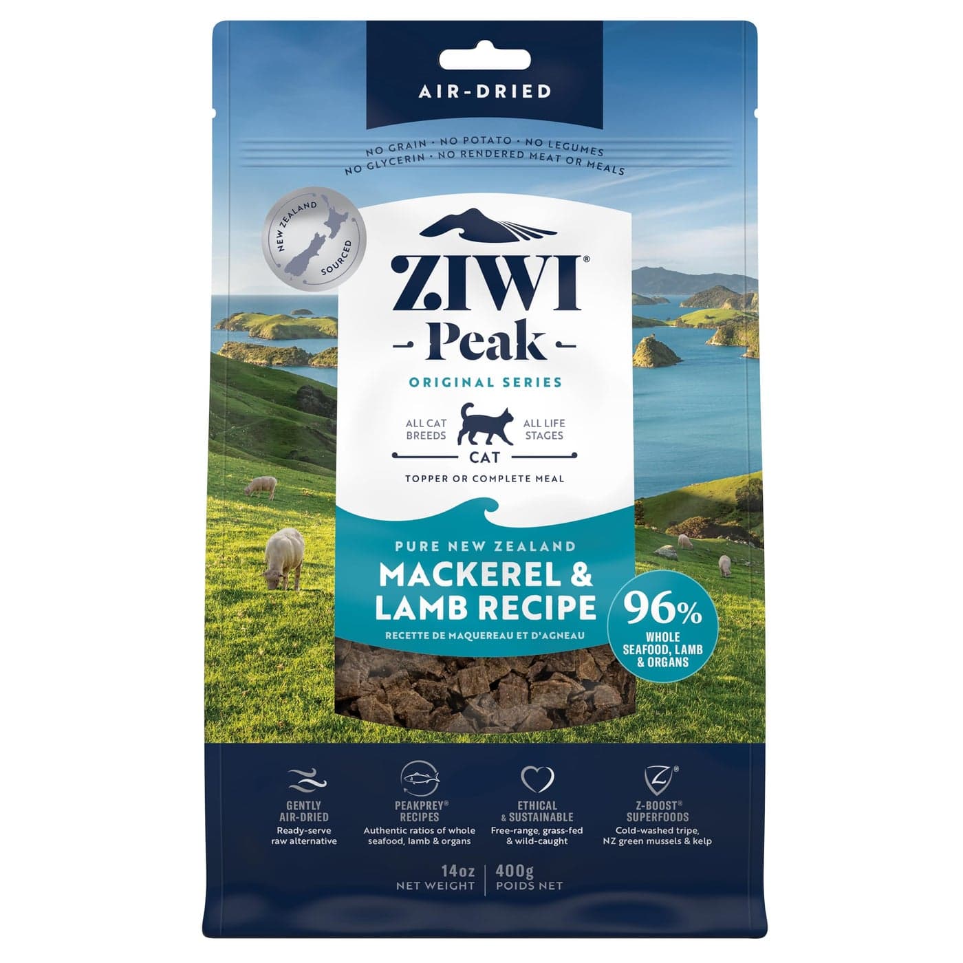 ZIWI Peak Air-Dried Cat Food – Mackerel & Lamb - All Natural, High Protein, Grain Free, Limited Ingredient w/ Superfoods (14oz)