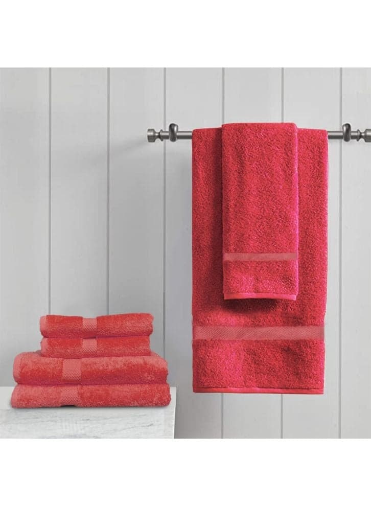 Gardenia (Red) Premium Towels (Set of 2 Hand & 2 Bath Towel) 100% Cotton, Highly Absorbent and Ultrasoft Bath Linen with Diamond Dobby -550 Gsm