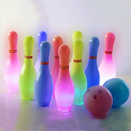 Kids Light up Bowling Ball Toys SetBowling Pins Toy Game with 10 Pins 2 Balls Fun Sports Games Birthday Gifts for Grandkids Kids Toddler Indoor Outdoor Boys Girls Children 3 4 5 6 Years