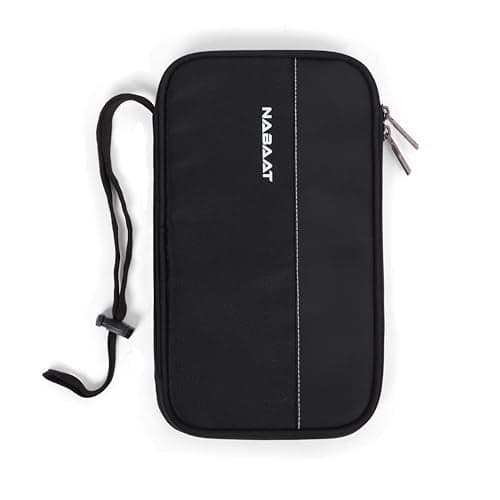 NABAAT Passport Cover Men & Women, Passport Holder for Family Up to 6 Passports, Passport Wallet Pouch Travel Organizer for Documents SIM Cash Card Mobile with Wrist Strap, Black (PH1)