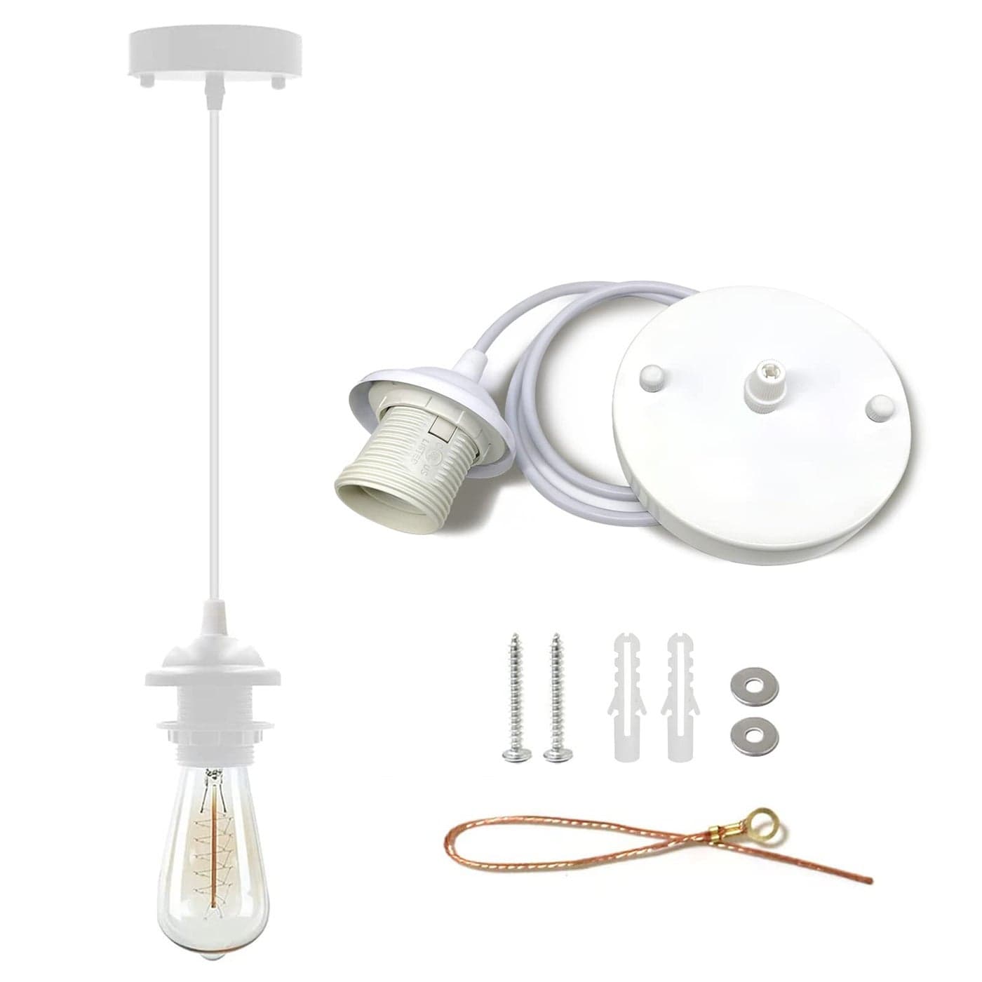 VTYXCTIGJ Industrial Mini Pendant Light Kit Edison Retro Pendant UL E26 Lamp Socket Vintage Pendant Light Cord Mini Ceiling Hanging Light Fixtures Adjustable Hanging Light Kit for Kitchen White