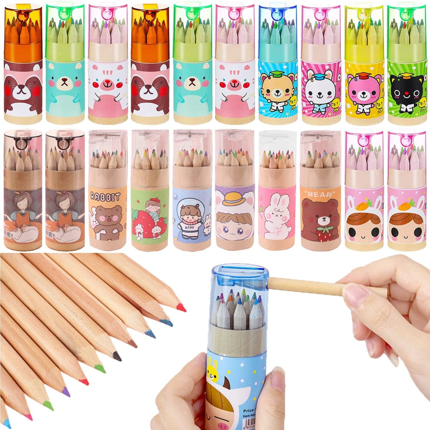 Tergy 20 Packs Mini Colored Pencils with Sharpener in Tube Portable Drawing Art Cartoon Pencils for 3 Years Old and Up Kids Adults Writing Sketching Painting12 Colors in Tube