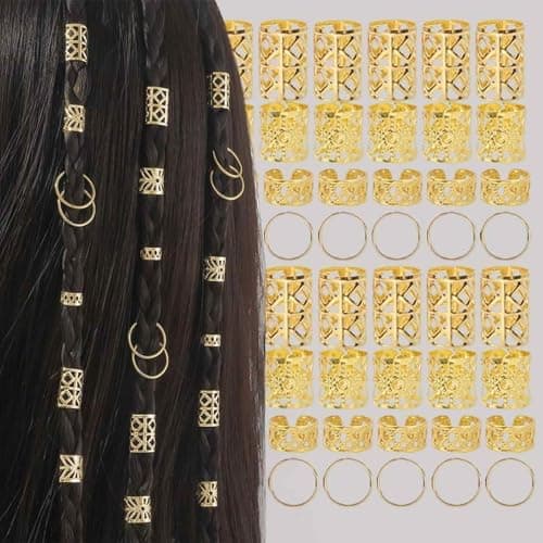80 Pieces Hair Braid Accessories for Women, Hair Jewellery for Women, Braid Hair Accessories with 4 Styles, Hair Beads for Women Girls, Boho Hair Accessories for Creative Styling (Golden)