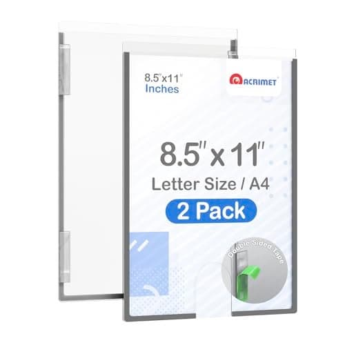 Acrimet Wall Mount Sign Holder Letter Size 8.5 X 11, Clear Crystal Plastic with Self Adhesive on The Back, Perfect for Displaying in Office, Restaurant, School, Home (2 Pack)