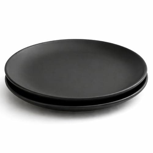 SEPARATE WAY Ceramic 10 Inch Matt Black Dinner Plates Set of 2, Serving for Lunch, Dinner & Breakfast Microwave & Dishwasher Safe