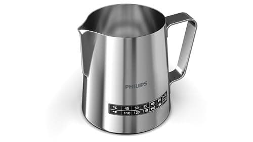 Philips Temperature Perfection Milk Jug - Integrated Temperature Indicator, Smooth Microfoam, Stainless Steel, 450ml Capacity, Perfect for Latte Art, Espresso Accessory (CA8012/10)