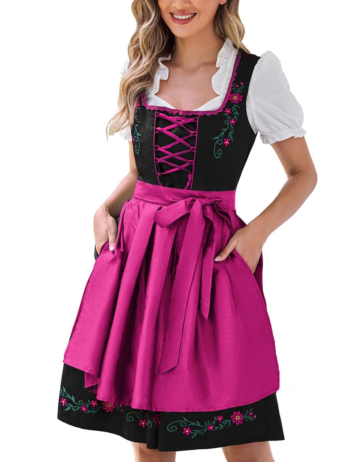 Scarlet Darkness Oktoberfest Costumes for Women Traditional Bavarian Dirndl Dress Outfit Fuchsia M