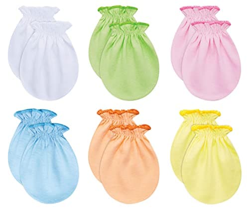 RATIVE Newborn Baby Boys and Girls Gloves,No Scratch Mittens 100% Cotton (0-6 Months, 6 Pairs/assorted)