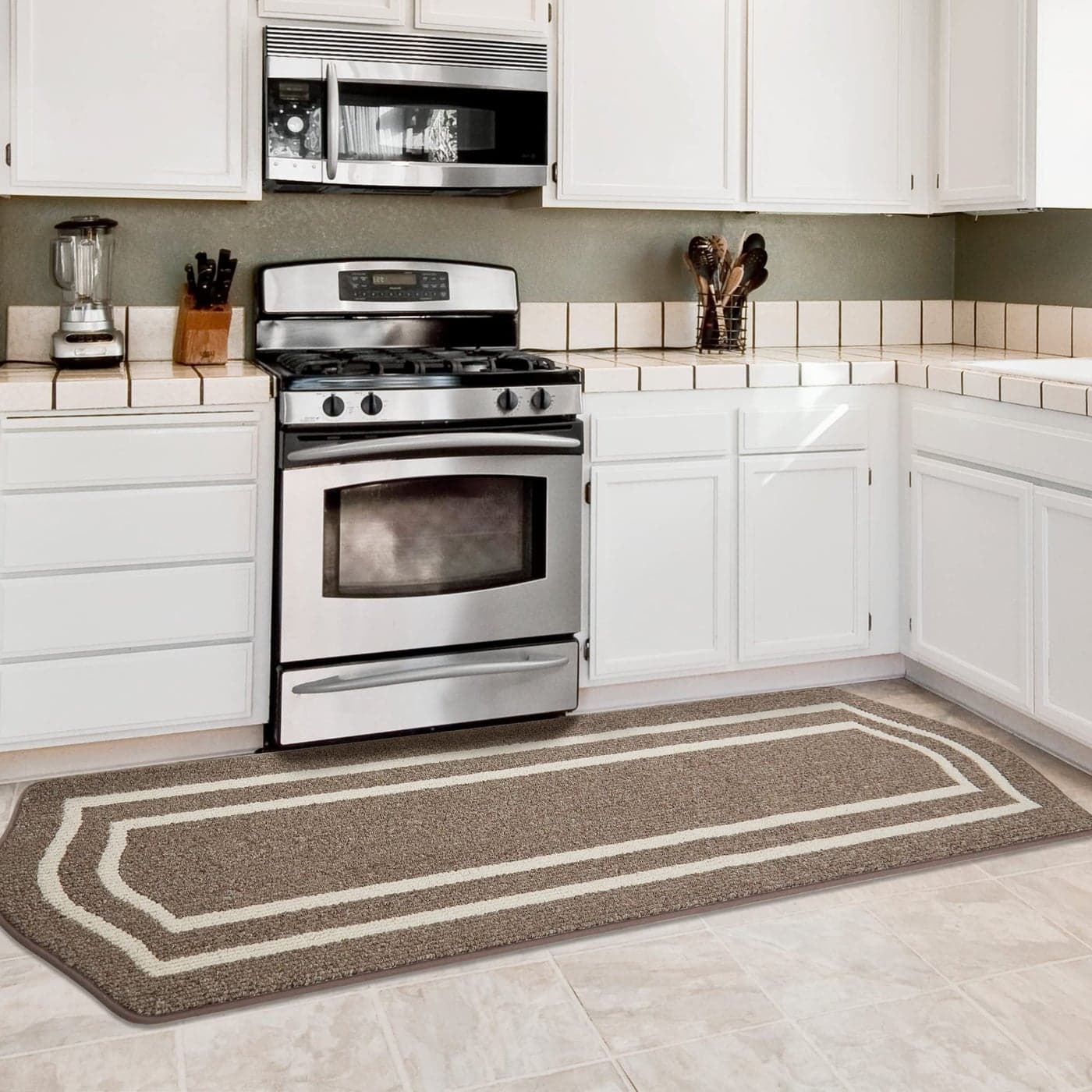 COSY HOMEER Long Kitchen Floor Mats for in Front of Sink Super Absorbent Kitchen Rugs and Mats 24x79 NonSkid Kitchen Mat Standing Mat WashablePolypropyleneBrownFrame