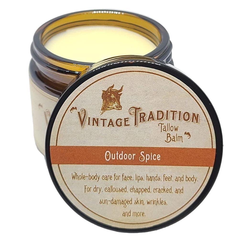 Vintage Tradition Beef Tallow All Purpose Balm Healing Hydrating Spice Oils Skin Care Salve Replaces Body Lotion Hand Cream More Essential Oil Olive Oil and GrassFed Tallow 2 fl oz