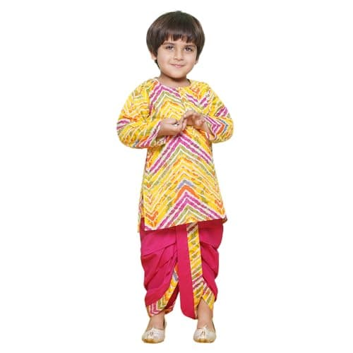 AJ DEZINES Kids Printed Pure Cotton Pink Dhoti Kurta Set For Boys (1931-Pink-2)