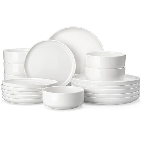 MALACASA Plates and Bowls Sets, 18 Pieces Porcelain Dinnerware Sets Dishware Sets Chip Resistant Ceramic Dish Set Dining Dinner Ware Service for 6, White, Series LUNA