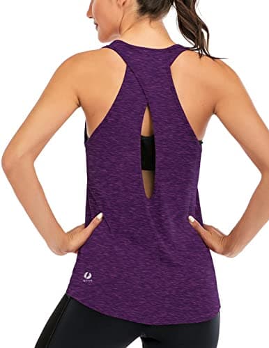 ICTIVE Womens Cross Backless Workout Tops for Women Racerback Open Back Shirts Athletic Sleeveless Clothes Dark Purple S