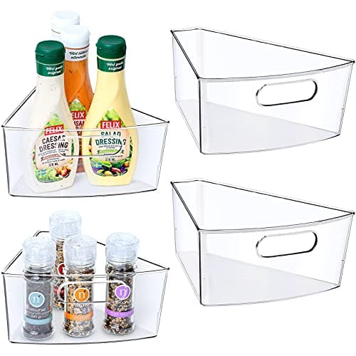 JEISSLIA Lazy Susan Cabinet Organizer Bins for 26 28 32 Diameter Corner Organizer Plastic Cabinet Storage Bin 18 Wedge Food Safe BPA Free with NonSlip Pads for 26 Diameter 4 Pack