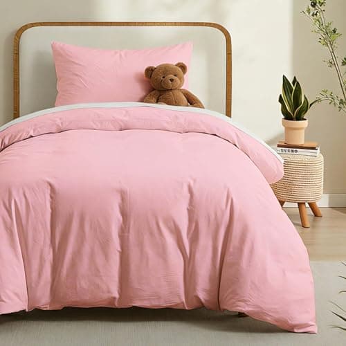 LOVQUE Pink Cotton Duvet Cover Twin Size, Linen Like Natural Bedding Set with Zipper Closure (No Comforter), 68x90 Inches