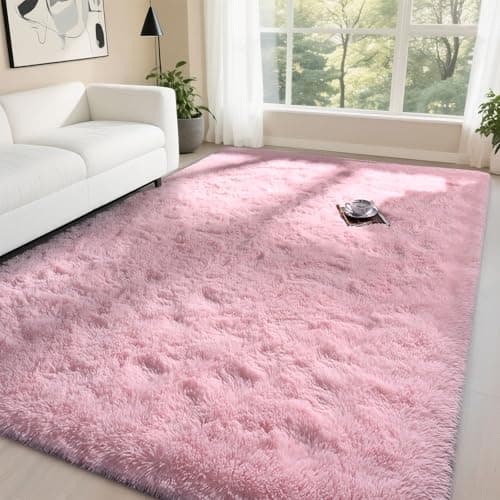 DweIke Fluffy Blush Pink Rugs for Bedroom Living Room, 3x5 Feet Soft Plush Shaggy Rose Coral Pinkish Girls Kids Rug, Non-Slip and Machine Washable Carpet for Dorm Nursery Classroom Decor