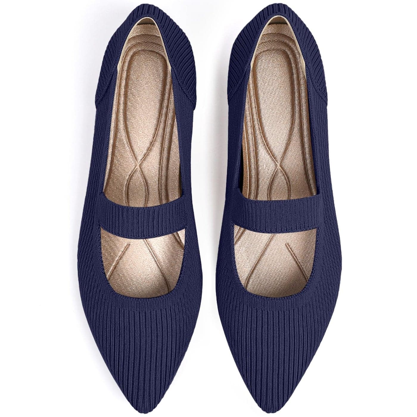 TINGRISE Womens Flats Shoes Pointed Toe Knit Washable Ballet Comfortable Dressy Mary Jane Flat Navy US8