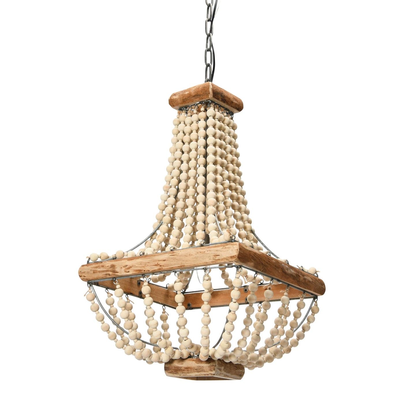 Creative CoOp Wood Metal Framed Chandelier with Wood Bead Draping
