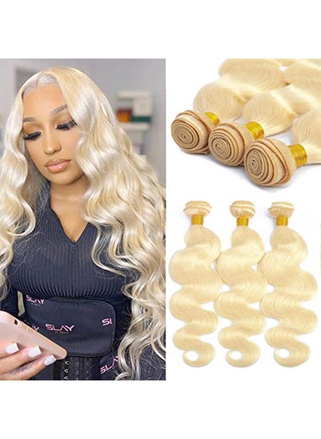 613 Blonde Body Wave Bundles Human Hair 14 16 18 300g 12A Grade Brazilian Virgin Body Wave Human Hair 3 Bundles 100 Unprocessed Virgin Remy 613 Blonde Hair Weft Bundles
