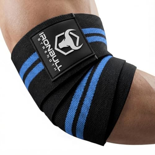 Elbow Wraps for Weightlifting (1 Pair) - 50" Elastic Elbow Braces for Weight Lifting - Elbow Support for Bench Press, Powerlifting, Fitness, & Gym Workout - Gym Elbow Straps Weightlifting (Black/Blue)