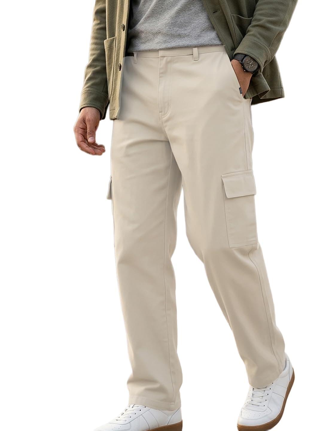 Urbano Fashion Men's Cream Loose Baggy Fit Solid Cargo Chino Pant with 6 Pockets Non-Stretchable (chicargolos-04-cream-30)