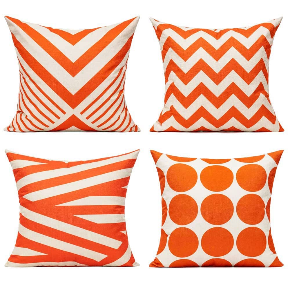 All Smiles Fall Orange Throw Pillow Covers 16x16 Set of 2 Outdoor Patio Fall Decor Boho Furniture Pillow Cases Decorative Cushion Set of 4 for Home Porch Chair Couch Sofa Living Room Geometric