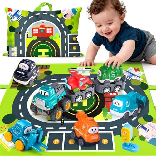 Big Cartoon Truck Car Toys for 1 Year Old Boy with PlaymatStorage BagBaby and Toddler Toys 1218 Months Age 12 with Trailor1st Birthday Gift for 1 2 Year Old Boy