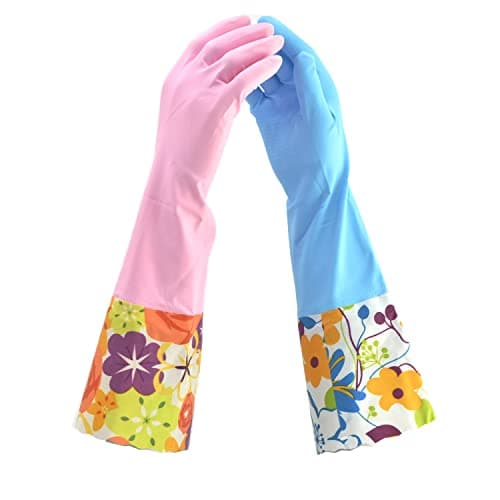 Finnhomy Household Gloves Latex free cleaning Gloves with soft fiber lining extra long cuff 15" and Vinyl Textured Grip 2 PairSmall, Mixed