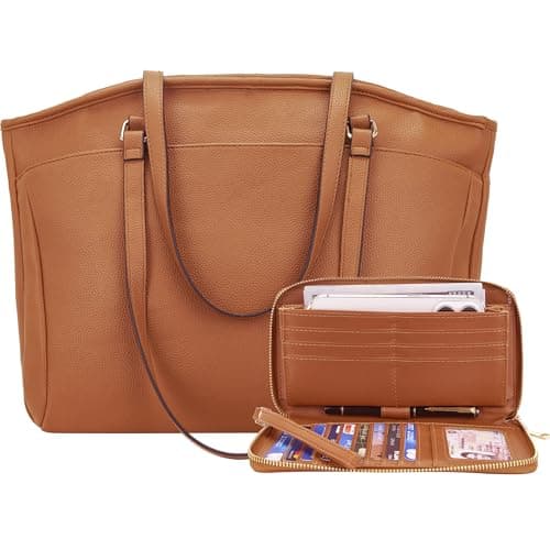 YZAOLL 156 Inch Laptop Tote Bag for WomenWaterresistant Vegan Leather with AntiScratch Padded SleeveLightweight MultiPocket Work Bag for Business TravelCollegeOffice EssentialsBrown