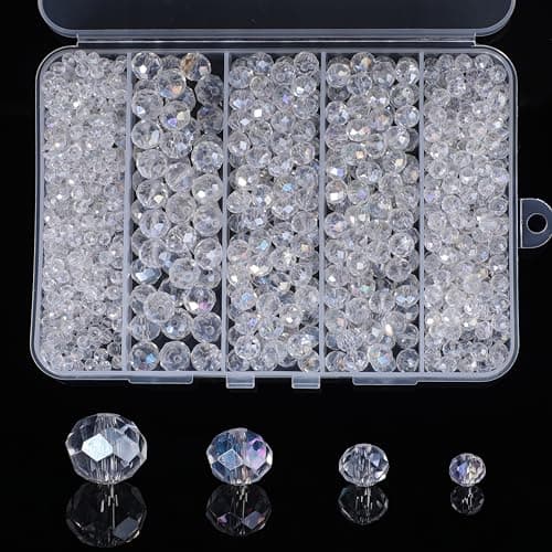 NITOPUPU 850Pcs 46810mm Crystal Glass Beads for Jewelry Making Faceted Rondelle Flat Beads for Bracelets Necklace Earrings DIY CraftsWhite Crystal AB Bead