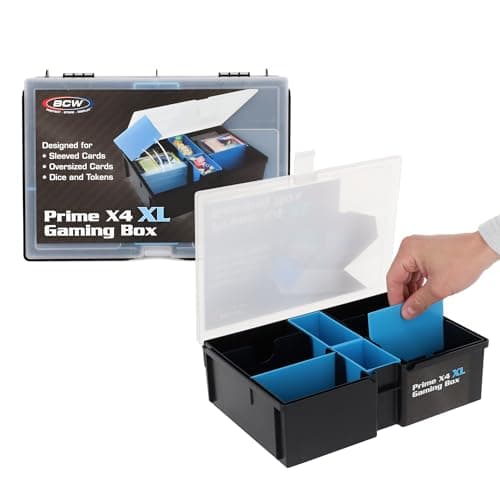 BCW Prime X4 XL Gaming Box Playing Card Storage Box for Decks and Game Accessories Includes Removable Dividers and Dice Trays Trading Card Storage Box for Gaming Pokemon MTG Naruto Cards